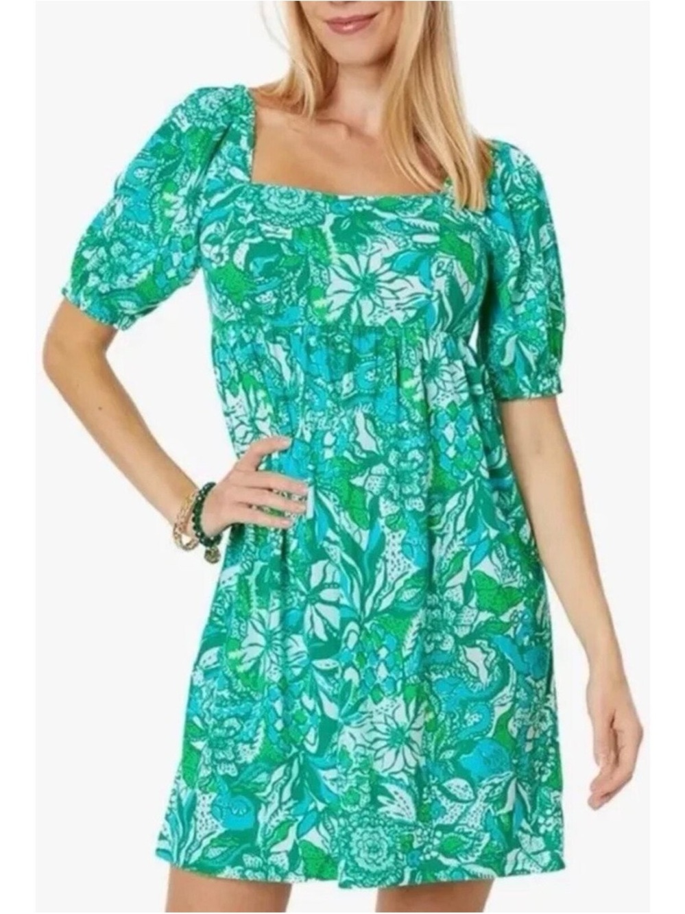 NWT Lilly Pulitzer Delaney Short Sleeve Dress In Botanical Green Safari Sangria